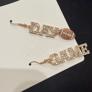 Gold-Tone ‘Game’ and 'Day’Crystal Football Dangle sparkling Earrings